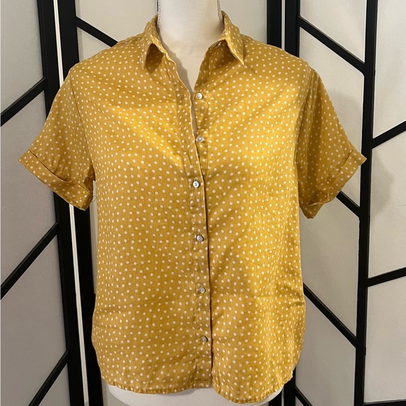 Rachel Zoe | Linen | Yellow + White Polka Dot Button Top | EUC Like New - Picture 2 of 10